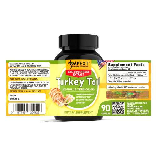 Turkey Tail (Trametes versicolor) Mushroom Extract, 90ct Turkey Tail (Trametes versicolor) Mushroom Extract, 90ct